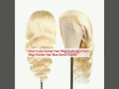 Cabelo curto cabelo humano perucas de encaixe curvilíneo perucas frontais cabelo humano azul demo Comen