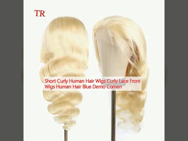 Cabelo curto cabelo humano perucas de encaixe curvilíneo perucas frontais cabelo humano azul demo Comen