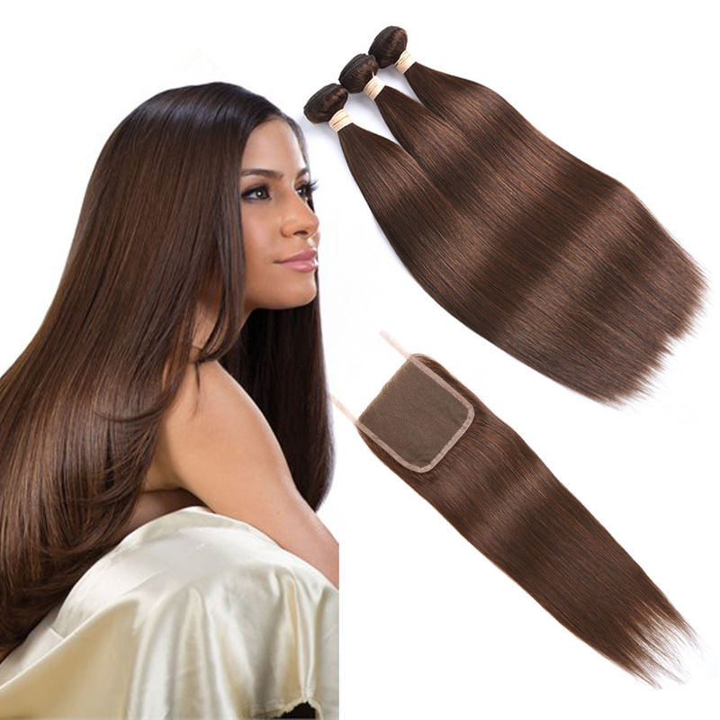 Extensões do cabelo humano de Brown Ombre/em linha reta Weave do cabelo humano com fechamento 4X4